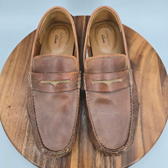 Clarks Shoes Men\'s 12 M Brown Leather Ashmont Slip On Moc Driving Penny Loafers main image 5